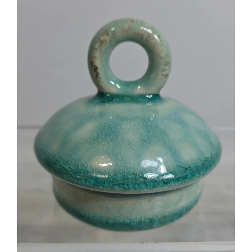 Jars France Tourron Jade Sugar Bowl With Lid Turquoise Teal Stonewear EUC